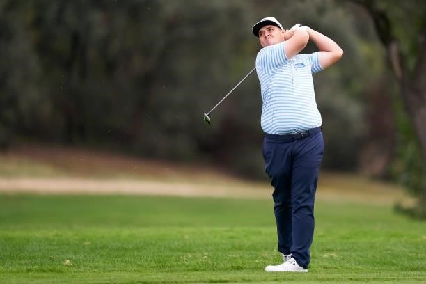 Marcus Armitage of England plays a shot during Day Four of The Open de Espana at Club de Campo Villa de Madrid on October 10, 2021 in Madrid, Spain.