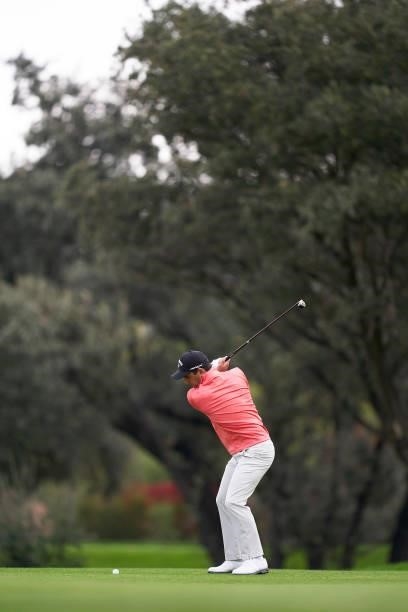 Fabrizio Zanotti of Paraguay plays a shot during Day Four of The Open de Espana at Club de Campo Villa de Madrid on October 10, 2021 in Madrid, Spain.
