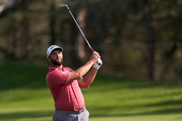 Jon Rahm of Spain plays a shot during Day Four of The Open de Espana at Club de Campo Villa de Madrid on October 10, 2021 in Madrid, Spain.