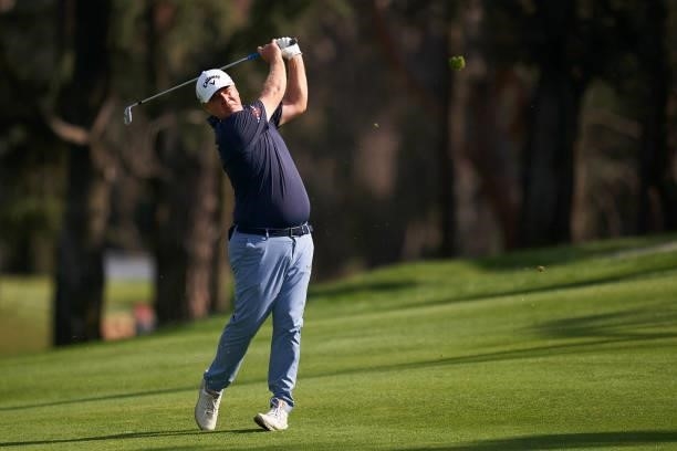 Ross McGowan of England plays a shot during Day Four of The Open de Espana at Club de Campo Villa de Madrid on October 10, 2021 in Madrid, Spain.