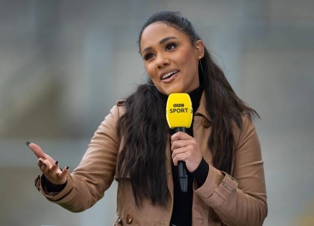 Sport television commentator and pundit Alex Scott before the Barclays FA Women's Super League match between Manchester United Women and Manchester...