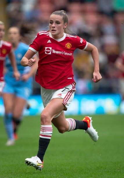 Ella Toone of Manchester United in action during the Barclays FA Women's Super League match between Manchester United Women and Manchester City Women...
