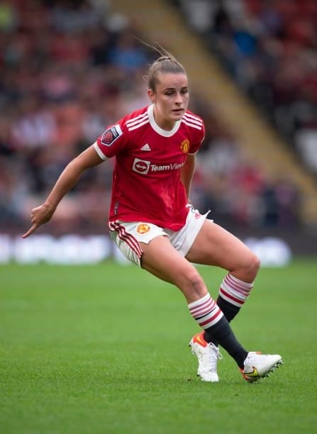 Ella Toone of Manchester United in action during the Barclays FA Women's Super League match between Manchester United Women and Manchester City Women...