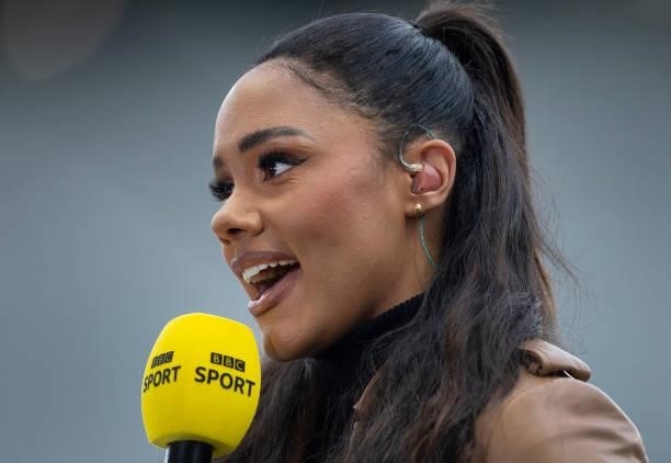 Sport television commentator and pundit Alex Scott before the Barclays FA Women's Super League match between Manchester United Women and Manchester...