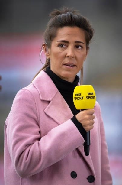 Sport television commentator and pundit Fara Williams before the Barclays FA Women's Super League match between Manchester United Women and...