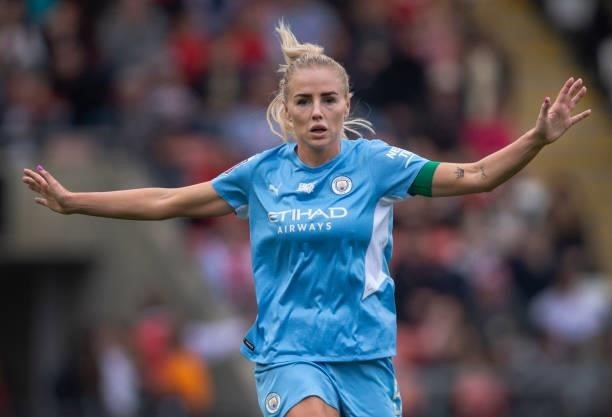 Alex Greenwood of Manchester City during the Barclays FA Women's Super League match between Manchester United Women and Manchester City Women at...