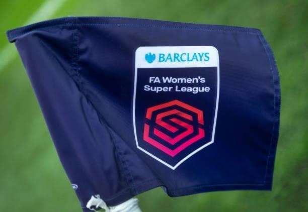 Corner flag with the Barclays FA Women"u2019s Super League logo on during the Barclays FA Women's Super League match between Manchester United Women...