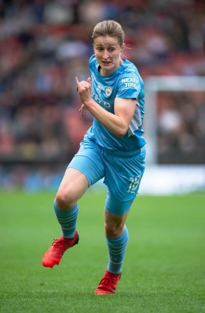 Ellen White of Manchester City in action during the Barclays FA Women's Super League match between Manchester United Women and Manchester City Women...
