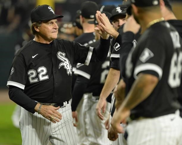 Manger Tony La Russa of the Chicago White Sox is introduced prior to Game Three of the American League Division Series against the Houston Astros on...