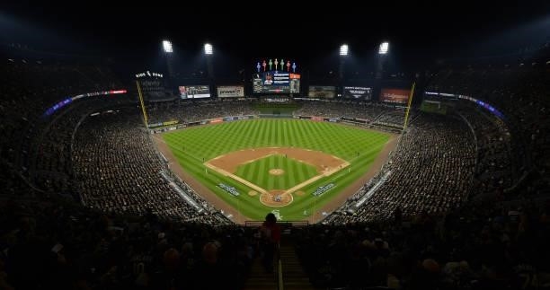 General view of Guaranteed Rate Field as 40, 288 fans watch Game Three of the American League Division Series between the Chicago White So and...