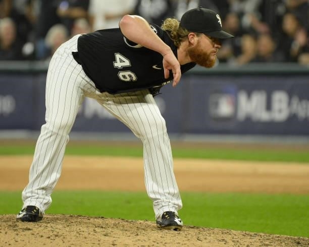 Craig Kimbrel of the Chicago White Sox pitches during Game Three of the American League Division Series against the Houston Astros on October 10,...