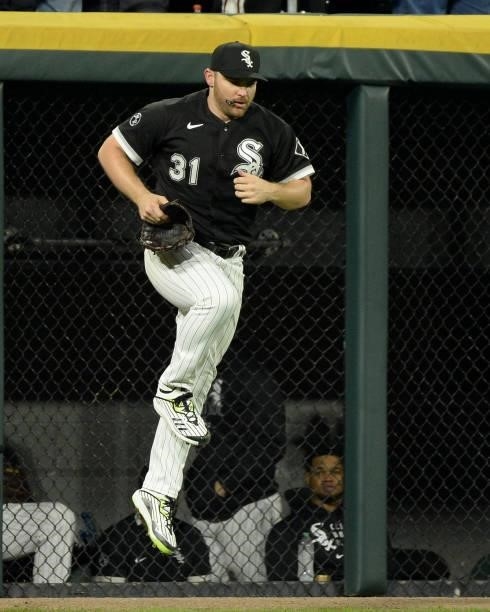 Liam Hendriks of the Chicago White Sox enters the game in the ninth inning during Game Three of the American League Division Series against the...