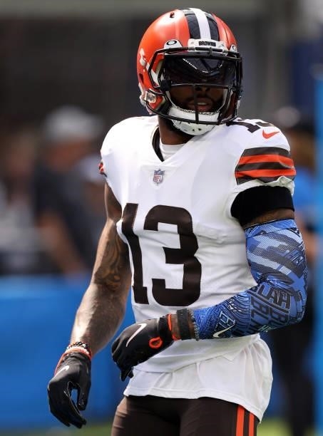 Odell Beckham Jr. #13 of the Cleveland Browns at SoFi Stadium on October 10, 2021 in Inglewood, California.