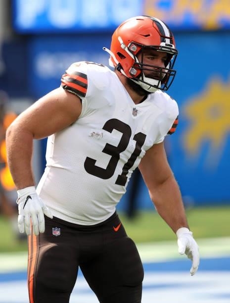 Andy Janovich of the Cleveland Browns at SoFi Stadium on October 10, 2021 in Inglewood, California.