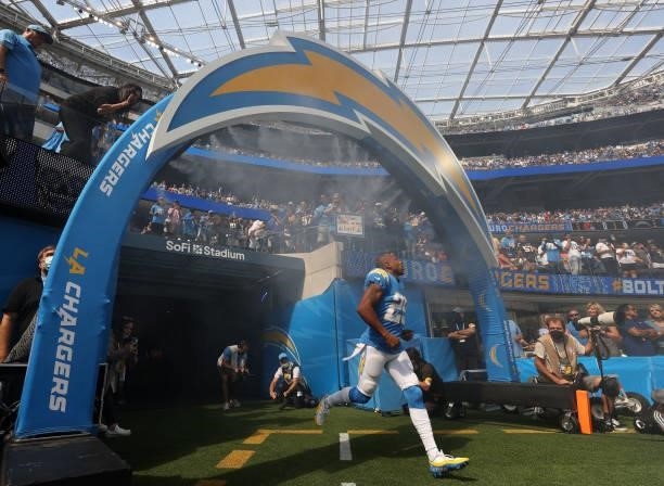 Chris Harris of the Los Angeles Chargers at SoFi Stadium on October 10, 2021 in Inglewood, California.