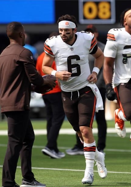 Baker Mayfield of the Cleveland Browns at SoFi Stadium on October 10, 2021 in Inglewood, California.