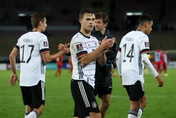 Joshua Kimmich of Germany celebrates after the 2022 FIFA World Cup Qualifier match between North Macedonia and Germany at National Arena Todor...