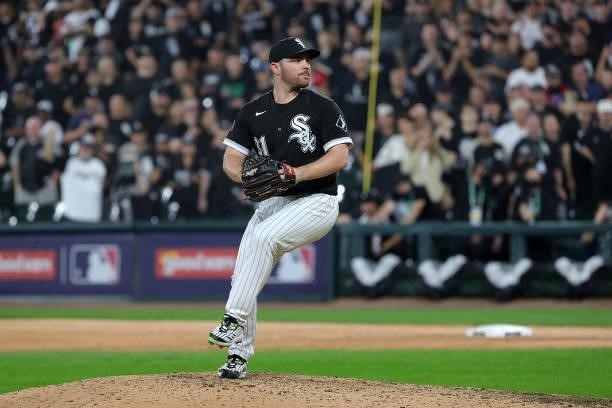 Liam Hendriks of the Chicago White Sox throws a pitch against the Houston Astros during game three of the American League Division Series at...