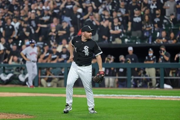 Liam Hendriks of the Chicago White Sox prepares to throw a pitch against the Houston Astros during game three of the American League Division Series...
