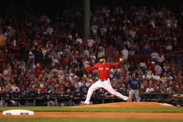 Eduardo Rodriguez of the Boston Red Sox pitches in the first inning against the Tampa Bay Rays during Game 4 of the American League Division Series...