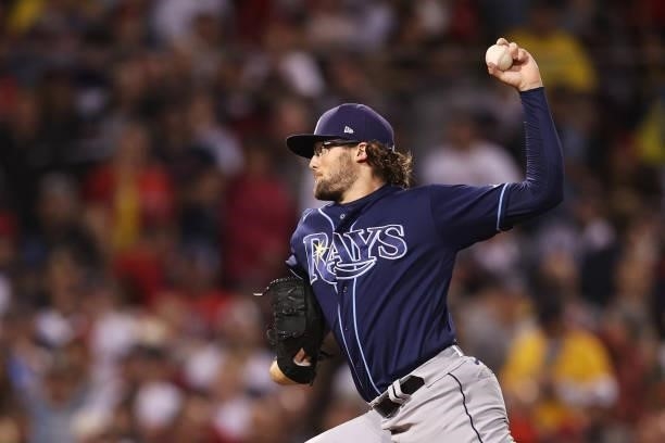 Josh Fleming of the Tampa Bay Rays pitches in the seventh inning against the Boston Red Sox during Game 4 of the American League Division Series at...