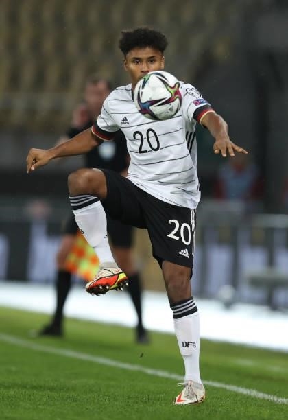 Karim Adeyemi of Germany controls the ball during the 2022 FIFA World Cup Qualifier match between North Macedonia and Germany at National Arena Todor...