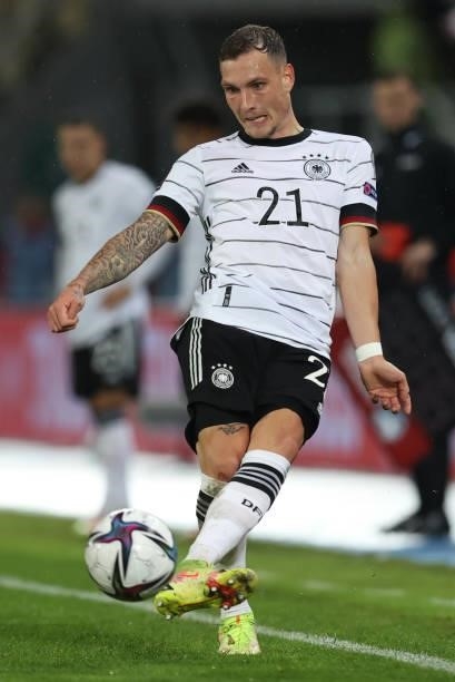 David Raum of Germany controls the ball during the 2022 FIFA World Cup Qualifier match between North Macedonia and Germany at National Arena Todor...