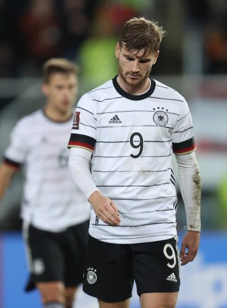 Timo Werner of Germany reacts during the 2022 FIFA World Cup Qualifier match between North Macedonia and Germany at National Arena Todor Proeski on...