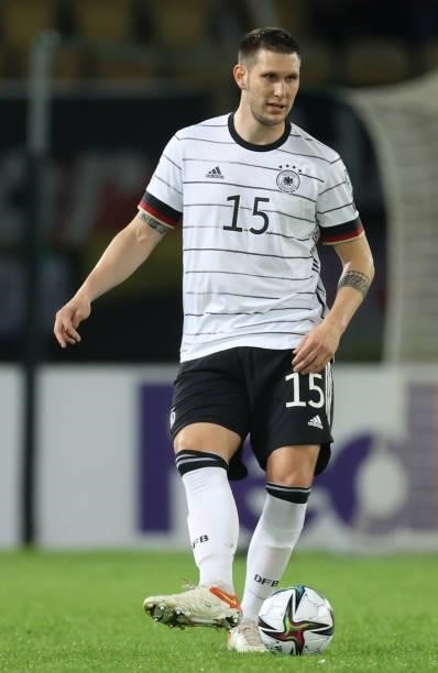 Niklas Suele of Germany controls the ball during the 2022 FIFA World Cup Qualifier match between North Macedonia and Germany at National Arena Todor...