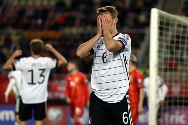 Joshua Kimmich of Germany reacts during the 2022 FIFA World Cup Qualifier match between North Macedonia and Germany at National Arena Todor Proeski...