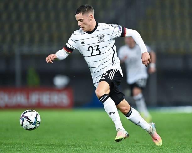 Florian Wirtz of Germany runs with the ball during the 2022 FIFA World Cup Qualifier match between North Macedonia and Germany at National Arena...