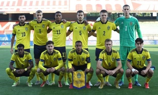 Sweden team line up before the 2022 UEFA European Under-21 Championship Qualifier match between Italy and Sweden at Stadio Brianteo on October 12,...