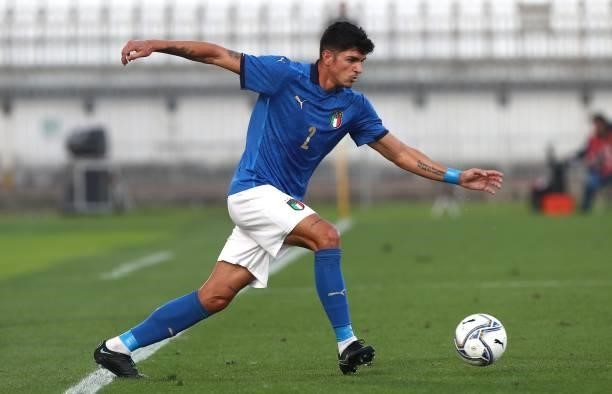 Raoul Bellanova of Italy in action during the 2022 UEFA European Under-21 Championship Qualifier match between Italy and Sweden at Stadio Brianteo on...