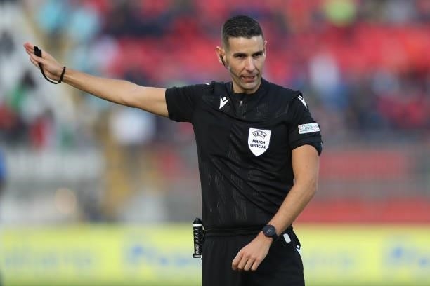 The referee Antonio Emanuel Carvalho Nobre of Portugal reacts during the 2022 UEFA European Under-21 Championship Qualifier match between Italy and...