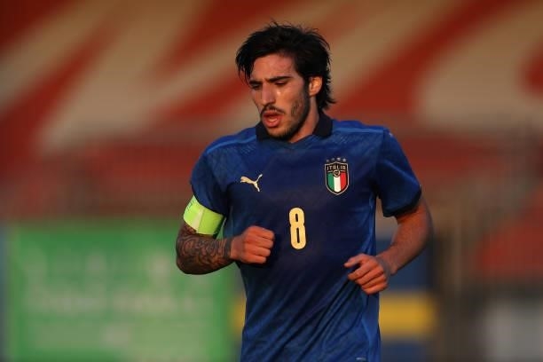 Sandro Tonali of Italy during the 2022 UEFA European Under-21 Championship Qualifier match between Italy and Sweden at Stadio Brianteo on October 12,...