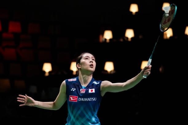 Aya Ohori of Japan competes in the Women's Single match against Ester Nurumi Tri Wardoyo of Indonesia during day four of the Thomas & Uber Cup on...