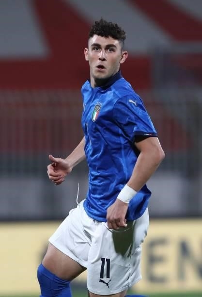 Roberto Piccoli of Italy looks on during the 2022 UEFA European Under-21 Championship Qualifier match between Italy and Sweden at Stadio Brianteo on...