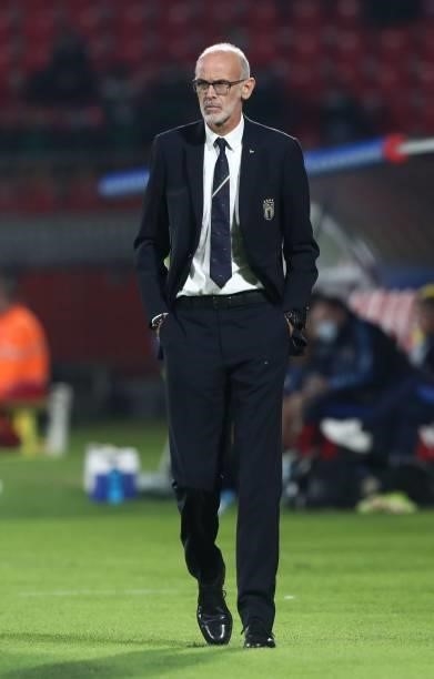 Italy coach Paolo Nicolato looks on during the 2022 UEFA European Under-21 Championship Qualifier match between Italy and Sweden at Stadio Brianteo...