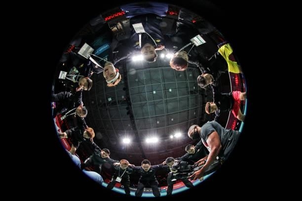 Team Malaysia build a circle to cheer before the match against Team Canada during day four of the Thomas & Uber Cup on October 12, 2021 in Aarhus,...