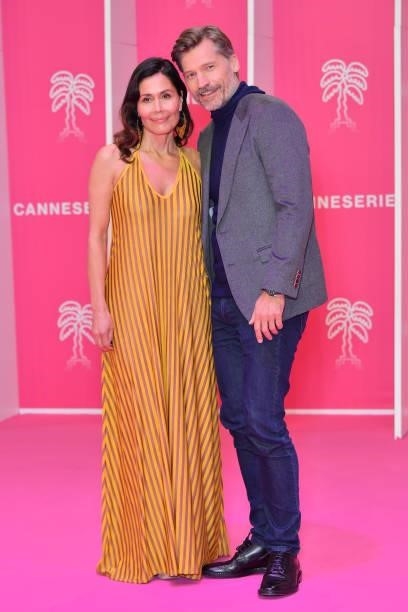 Nukaaka Coster-Waldau and Nikolaj Coster-Waldau attends the 4th Canneseries Festival - Day Five on October 12, 2021 in Cannes, France.