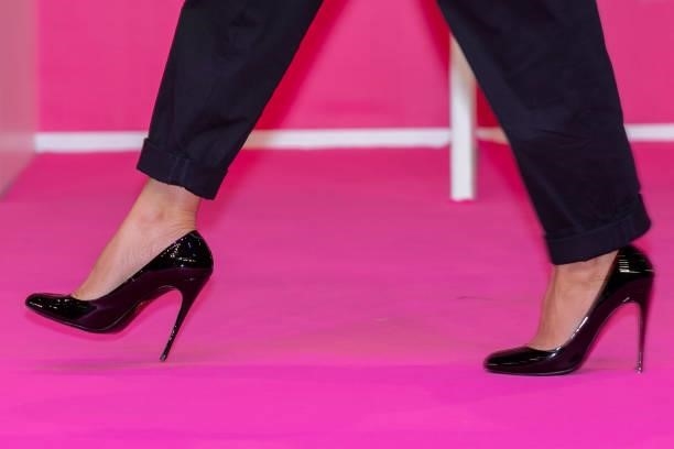 Actress Naidra Ayadi, shoe detail, attends the 4th Canneseries Festival - Day Five on October 12, 2021 in Cannes, France.