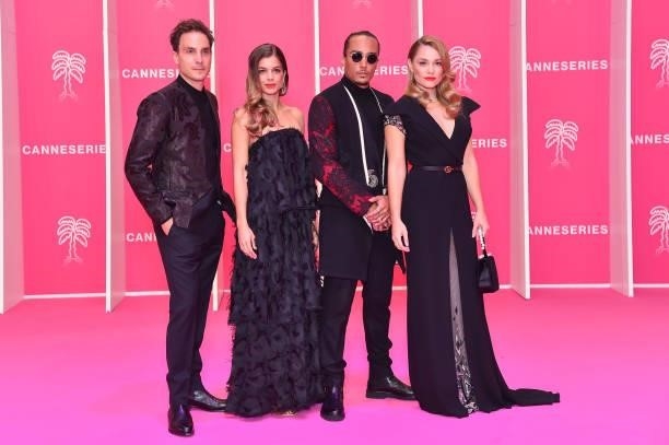 Marc Arnaud, Anais Parello, Marvin Gofin and Joy Esther attend the 4th Canneseries Festival - Day Five on October 12, 2021 in Cannes, France.