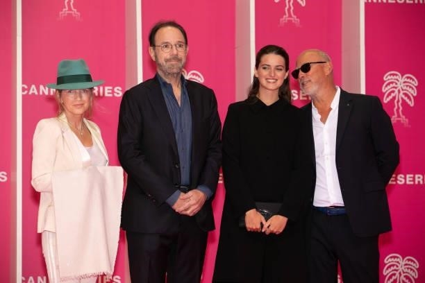 Susanna Lea, Marc Levy, Andrea Manos and Miguel Courtois attend the 4th Canneseries Festival - Day Five on October 12, 2021 in Cannes, France.