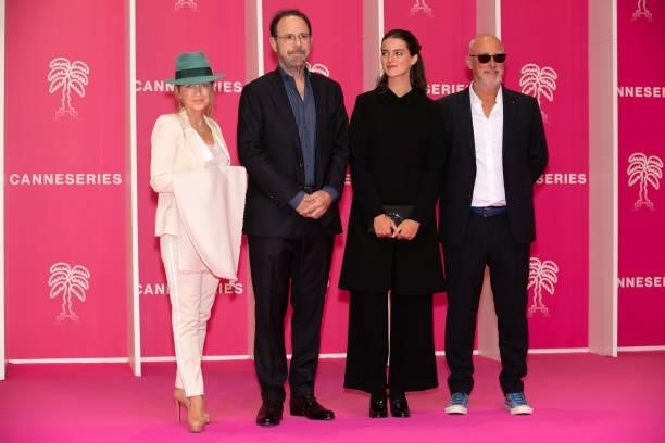 Susanna Lea, Marc Levy, Andrea Manos and Miguel Courtois attend the 4th Canneseries Festival - Day Five on October 12, 2021 in Cannes, France.