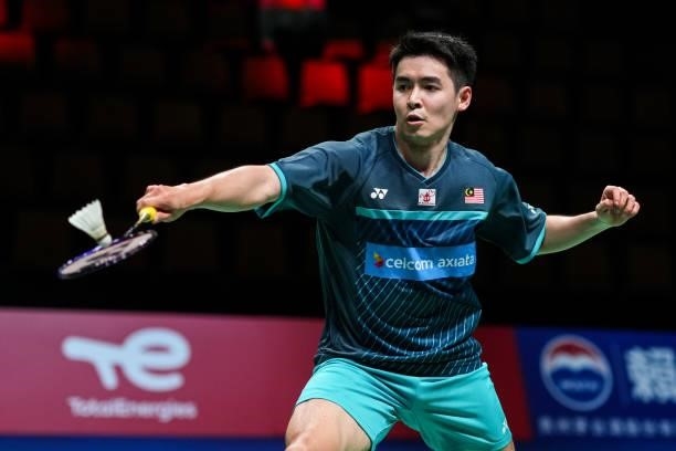 Cheam June Wei of Malaysia competes in the Men's Single match against Jason Anthony Ho-Shue of Canada during day four of the Thomas & Uber Cup on...