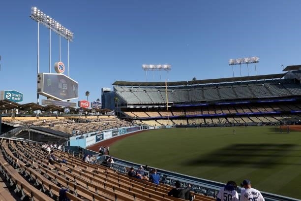 General view of the outfield before game 4 of the National League Division Series between the Los Angeles Dodgers and the San Francisco Giants at...