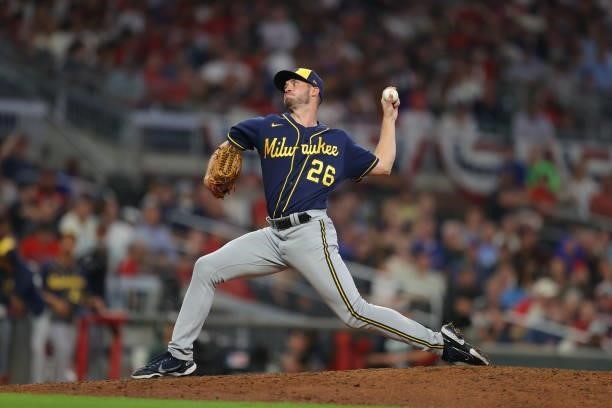 Aaron Ashby of the Milwaukee Brewers delivers during the fifth inning against the Atlanta Braves in game four of the National League Division Series...