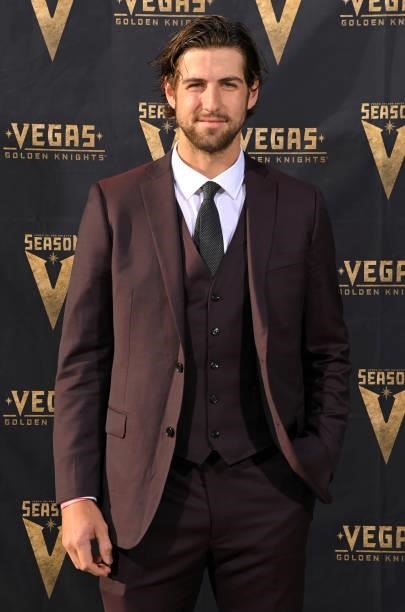 Nicolas Hague of the Vegas Golden Knights arrives prior to a game against the Seattle Kraken at T-Mobile Arena on October 12, 2021 in Las Vegas,...