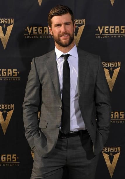 Alex Pietrangelo of the Vegas Golden Knights arrives prior to a game against the Seattle Kraken at T-Mobile Arena on October 12, 2021 in Las Vegas,...