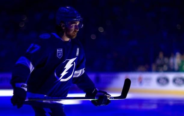 Ryan McDonagh of the Tampa Bay Lightning takes the ice during the first period of a game against the Pittsburgh Penguins at Amalie Arena on October...